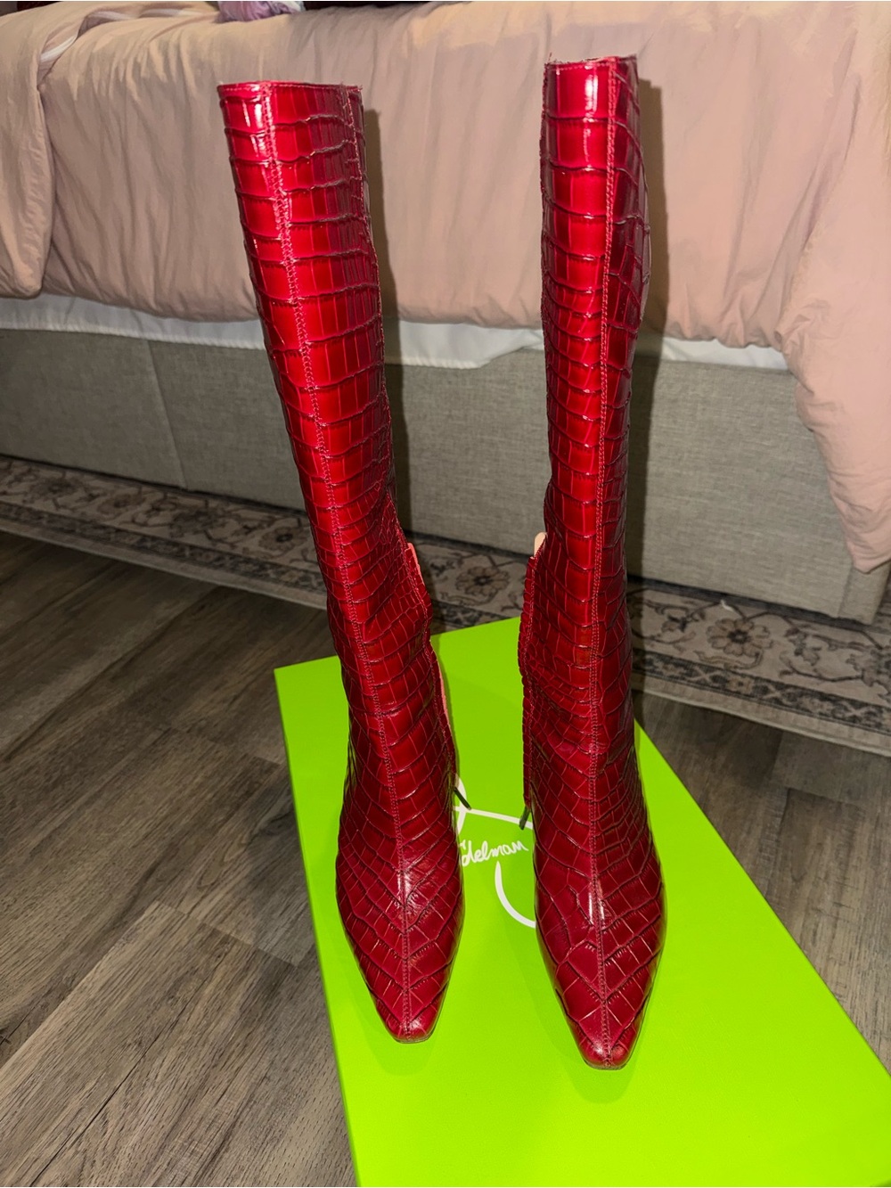 Sam Edelman Red Croc-Embossed Over-the-Knee Stiletto Boots - Picture 3 of 7